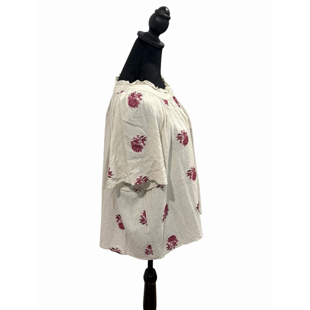 Solitaire Women’s Linen Blend Peasant Blouse SZ 2X Boho Floral Stitch Ruffle - Picture 6 of 14